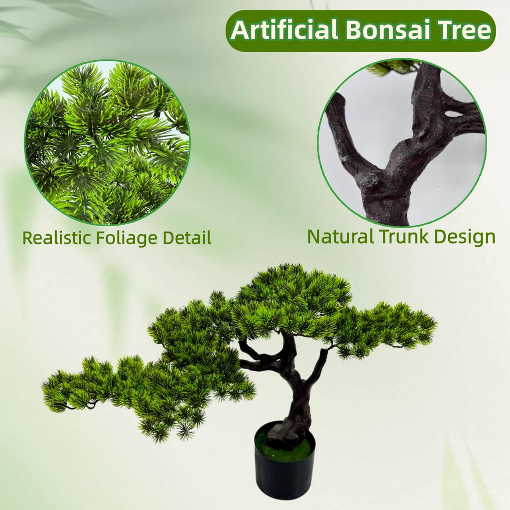 23.6" Artificial Bonsai Tree in Pot - Realistic Cedar Tree Faux Pine Plant Decor, Hotel Lobby Entryway Greenery