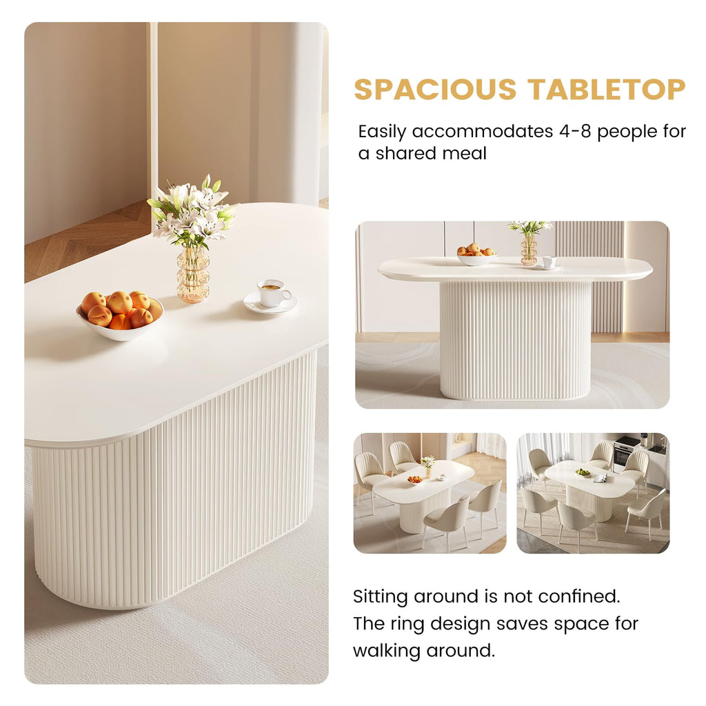 70" White Dining Table Set with 6 Chairs, Oval Kitchen Set
