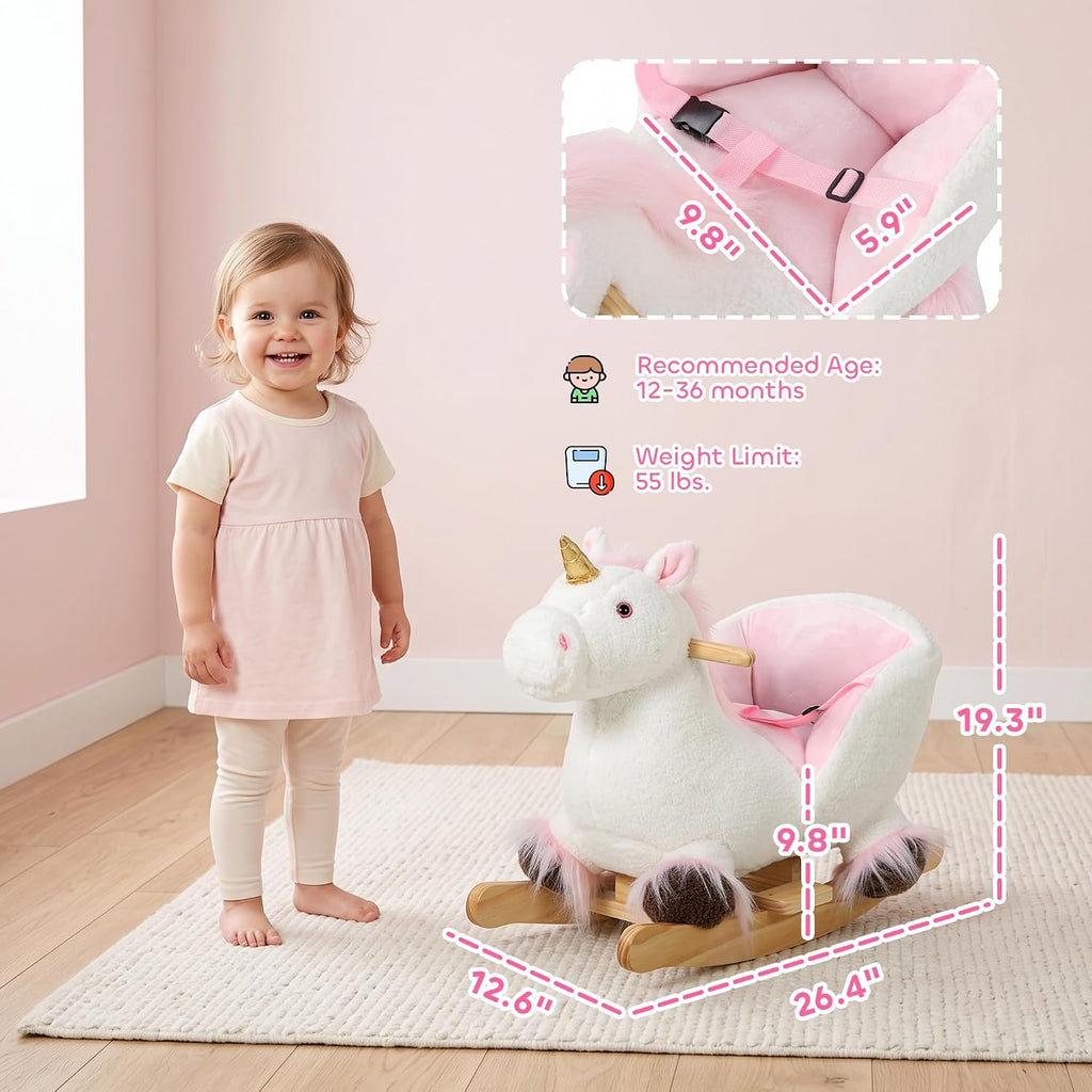 Unicorn Baby Rocking Horse with Realistic Sound for 12-36 Months White