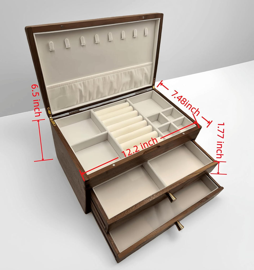 Black Walnut Jewelry Box, Handcrafted 3-Tier Jewelry Organizer