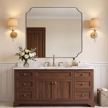 36"x40" Champagne Bronze Scalloped Mirror Sink