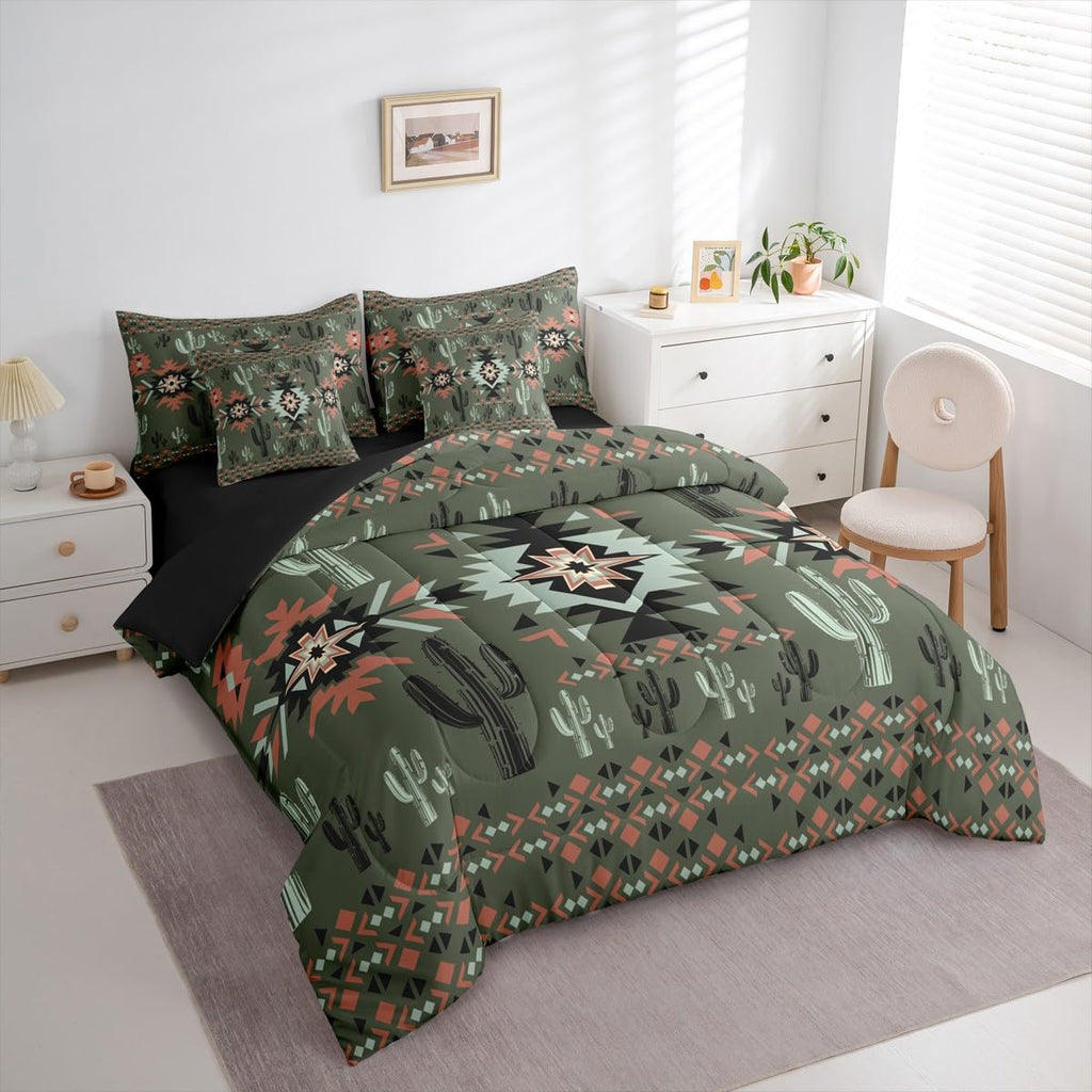 Khaki Southwestern Aztec Comforter Set with Sheets 7 Piece