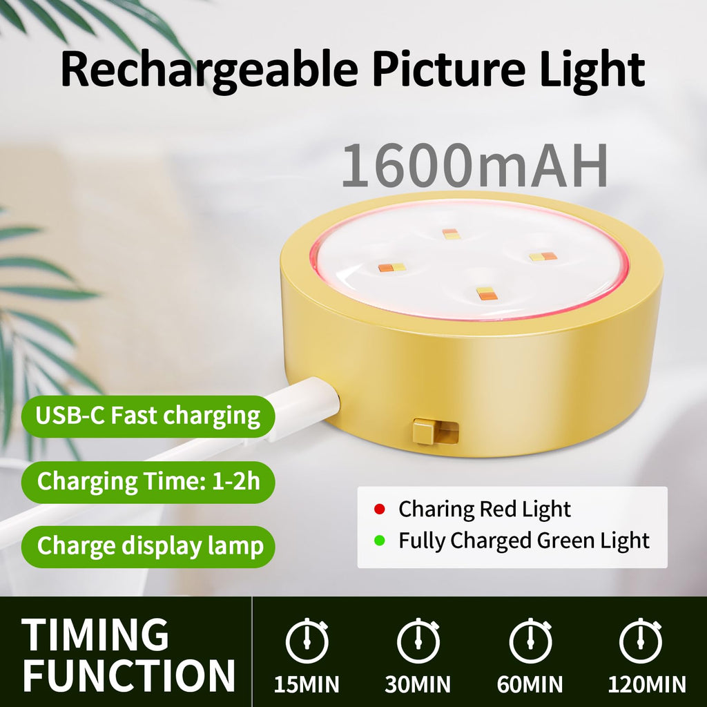 Picture Lights for Wall, Rechargeable Battery Operated Wireless Magnetic Painting Lights with Remote Dimmable