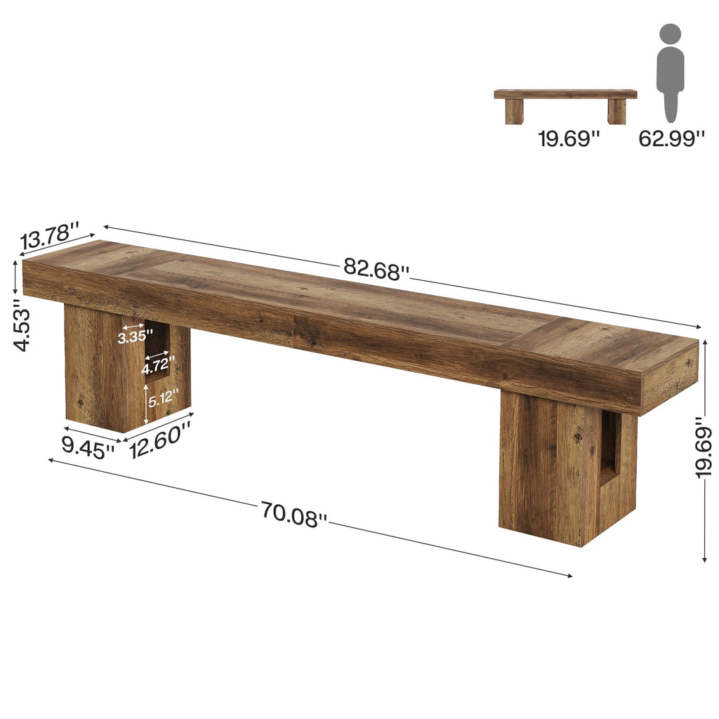 Entryway Bench, 83-Inch Shoe Bench with Sturdy Base, Modern Rustic Decorative Seat & Window Nook, Brown