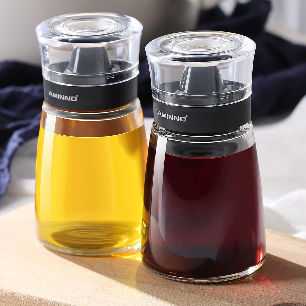 5.5oz Oil and Vinegar Cruets 2 Pack Glass Oil Dispenser Bottles for Cooking Leakproof and Drip Free Spouts - Set of 2