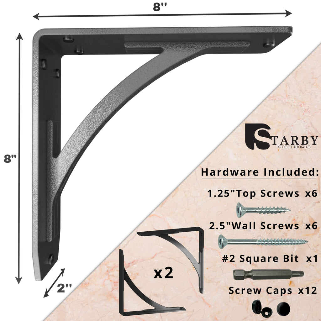 Designer Heavy Duty Metal Shelf Brackets (2 Each) - Fireplace Mantel Corbels, Shelf Brackets and Counter Supports