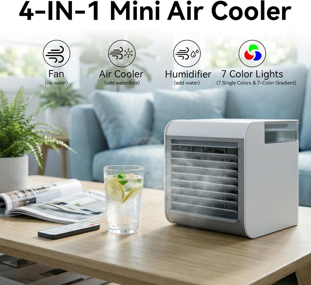 Portable Air Conditioner Fan, 4-in-1 Mini Air Cooler with 450ML Water Tank