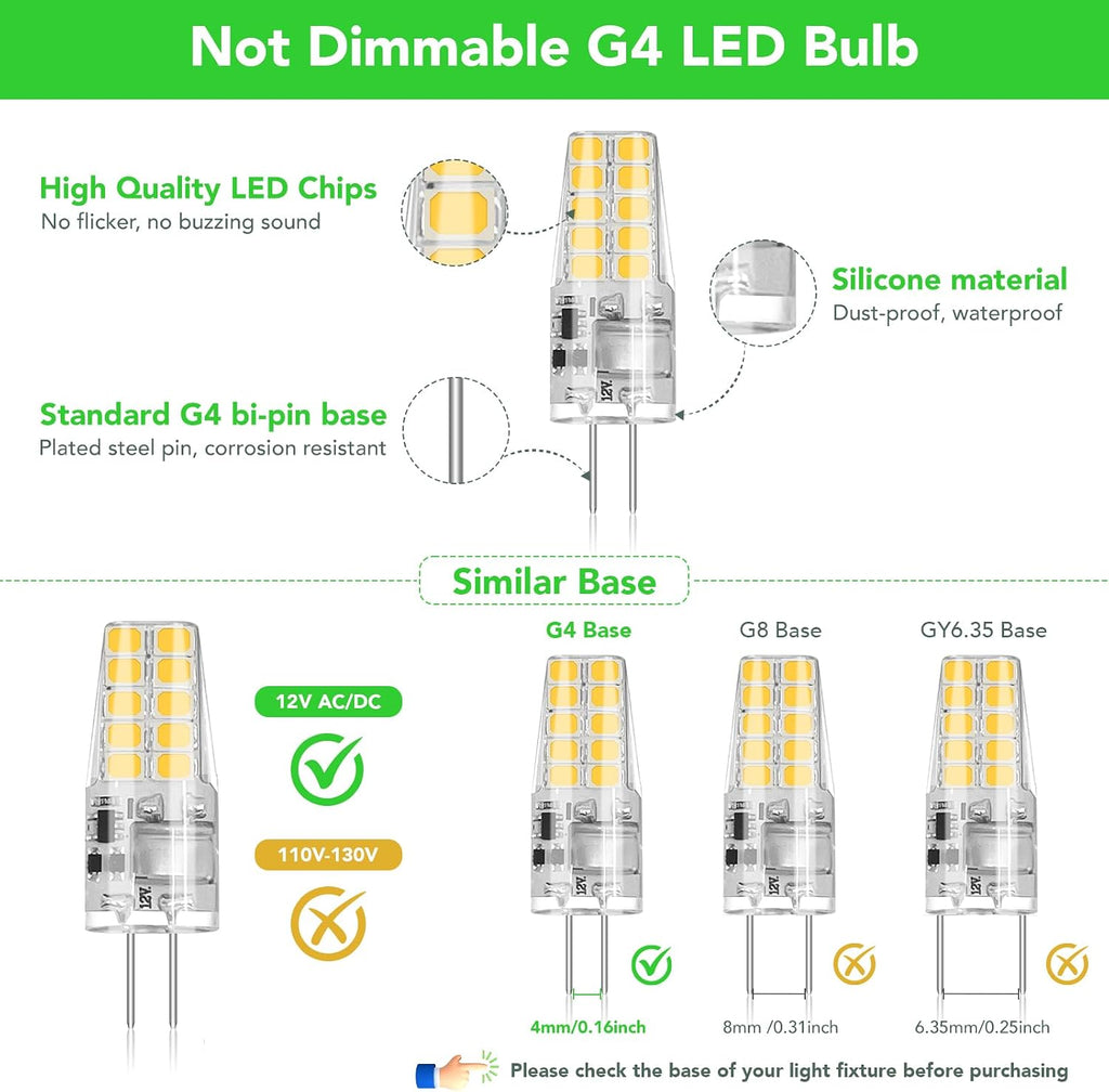 10 Pack G4 LED Bulb 2W Equivalent 30W 3000K Warm White 250 Lumens 360°Beam Angle, T3 Halogen Bulb Replacement