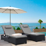 Outdoor Chaise Lounge Chairs for Outside Patio Furniture Set of 2 Wicker Recliner Black Rattan Sunbathing