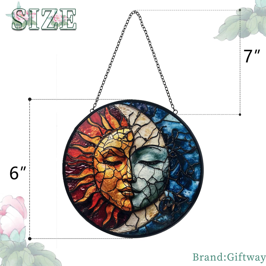 Sun and Moon Decor Suncatcher Stained Glass Window Hanging - Handmade Stained Glass Suncatchers Hanging Decoration