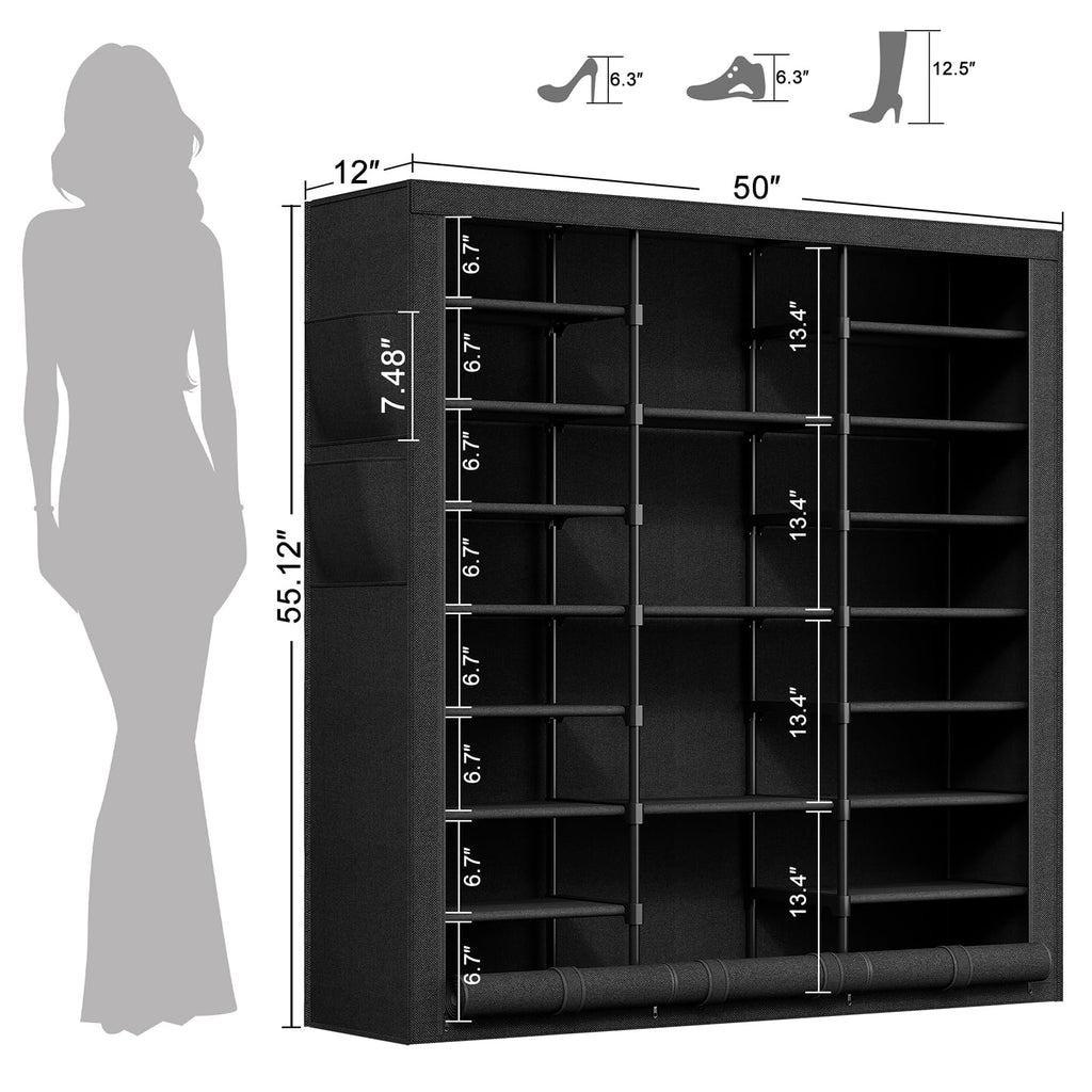 Shoe Rack with Cover, 9 Tier Tall Shoe Rack Organizer Large Capacity Shoe Storage Cabinet to 50-55 Pairs Shoes and