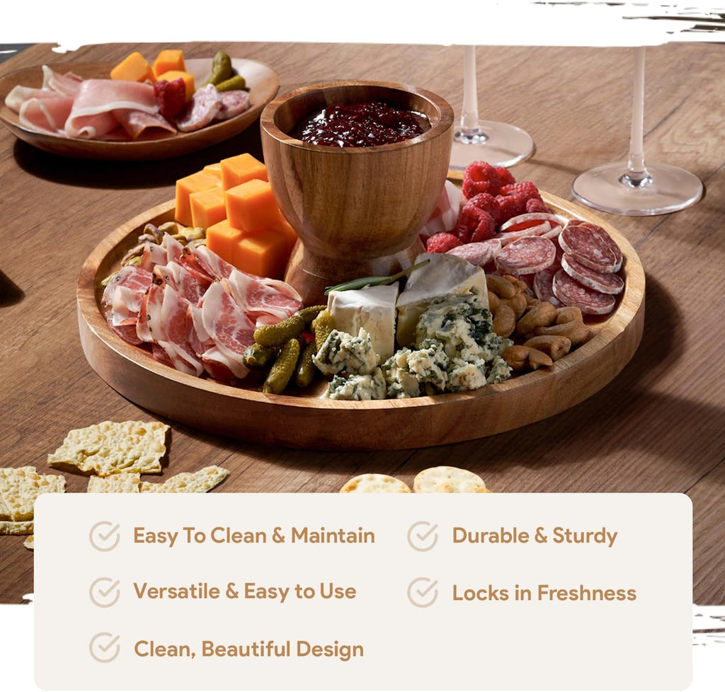 Wood Cake Stand with Lid, 2-in-1 Charcuterie Board, Round dome