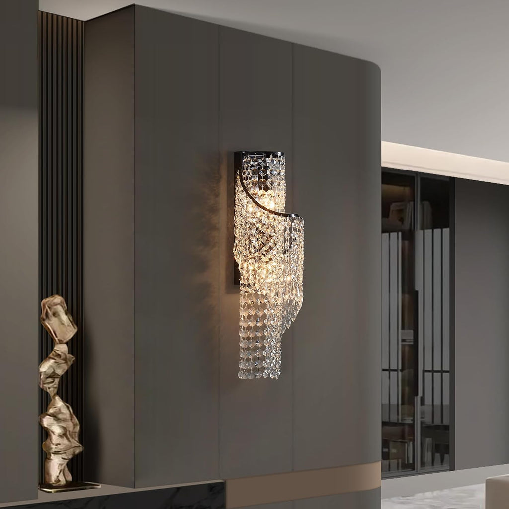 K9 Crystal Wall Sconces, Adjustable 3-Color LED Wall Light with Titanium Black Metal Frame, Modern Living