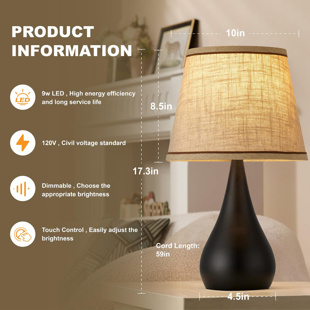 17.3'' Modern Touch Black Table Lamp Set of 2 with 3 Way Dimmable