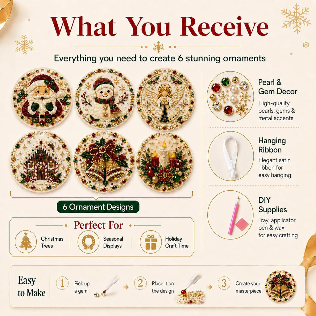 DIY Pearl & Gem Christmas Ornament Collection (Santa Claus)