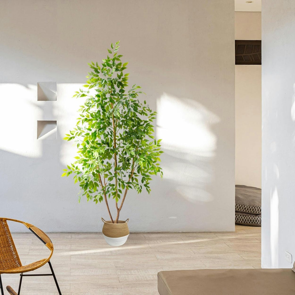 Artificial Ficus Tree 7ft Tall Fake Plant with Basket
