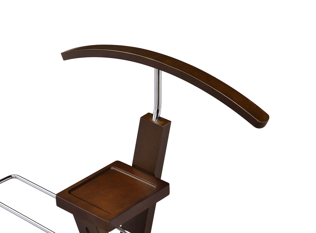 Josh Freestanding Wooden Valet Stand Organizer with Tray, Hanger, Trouser Bar, Walnut