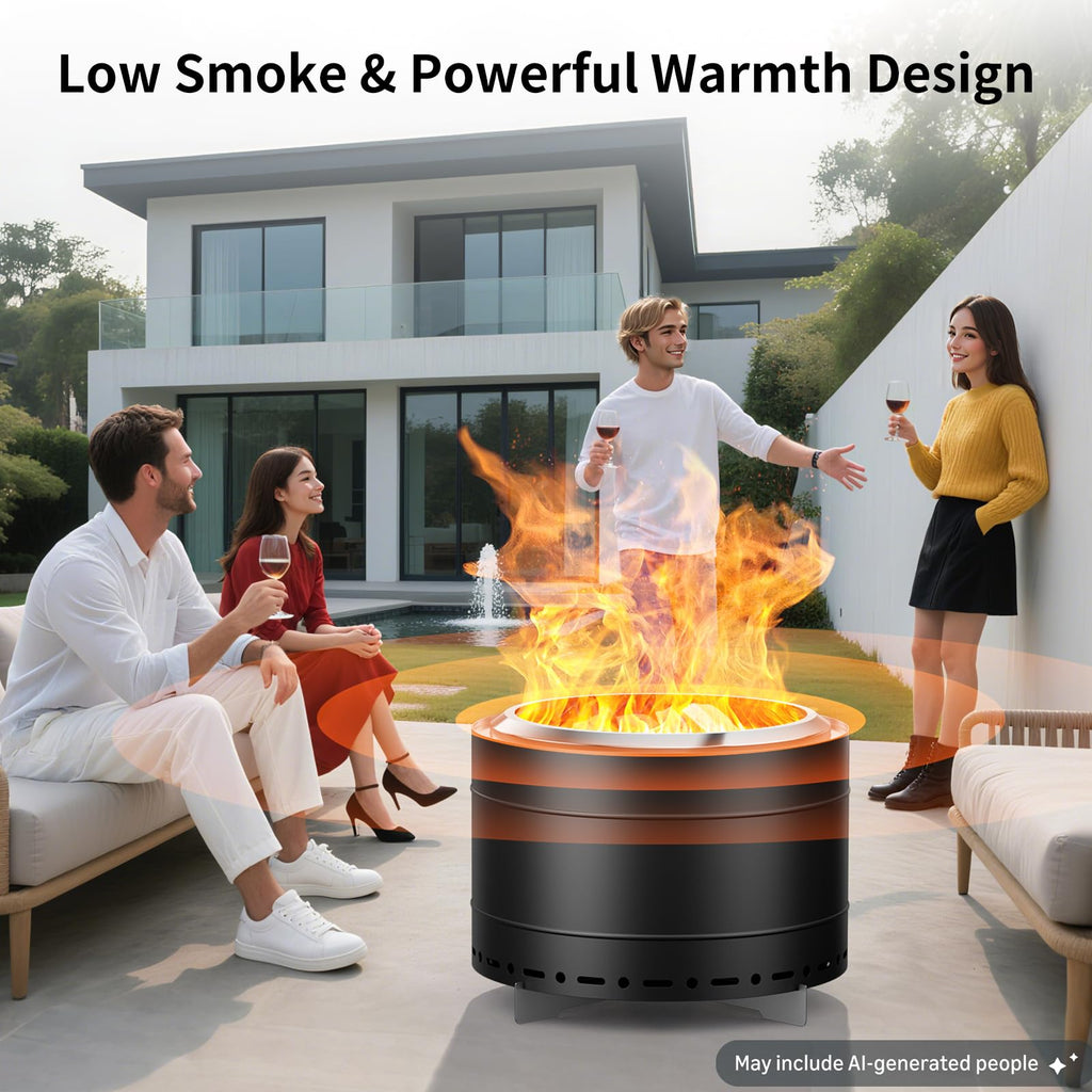 22 inch Smokeless Fire Pit with Carry Bag & Fire Poker