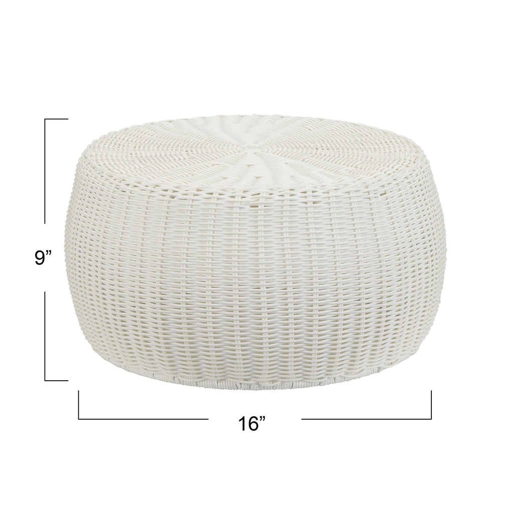 Round Handwoven Resin Storage Stool Ottoman, White