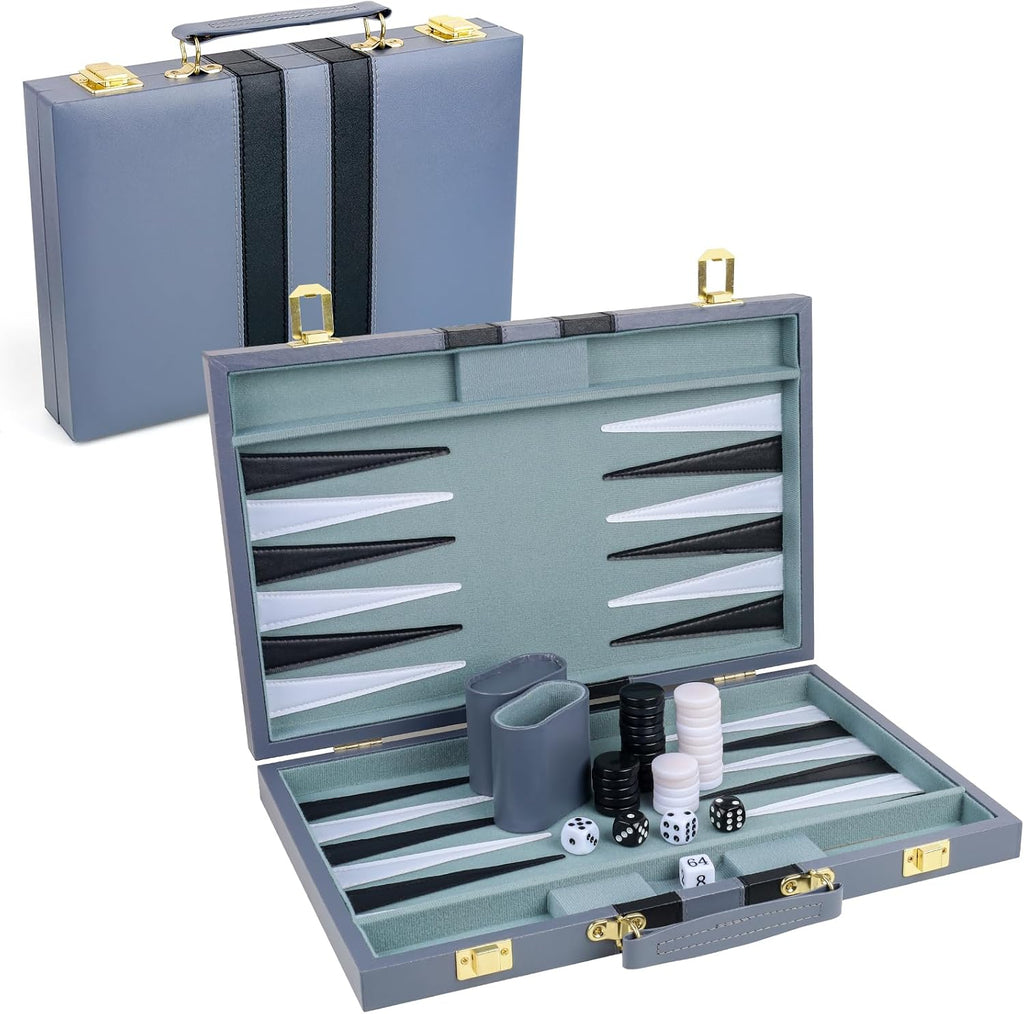 Backgammon Set 2 Players Classic Backgammon Sets for Adults Board Game with PU Leather Case Portable and Travel - Set of 30