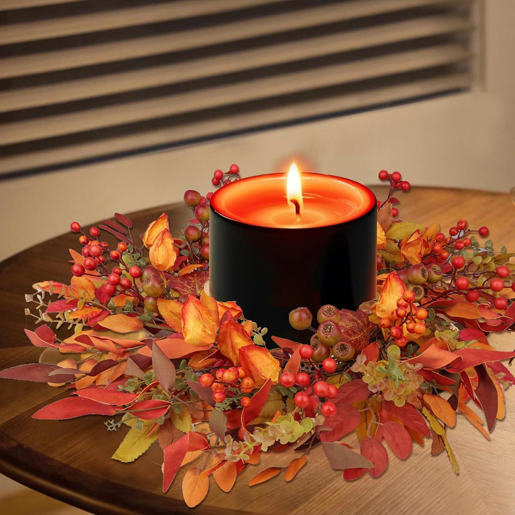 24 inch Berry Branches Fall Wreath for Front Door with Colorful Leaves