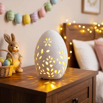 Easter White Terracotta Easter Egg Decor, Farmhouse Rustic Hollow Large Egg Resin Statue Table Centerpiece