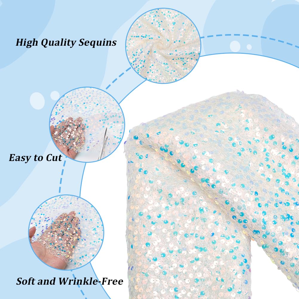 72.05 Inch White Sequin Fabric Hollow Designed Glitter Sparkly Tulle Polyester Paillette Gauze Fabrics for Sewing