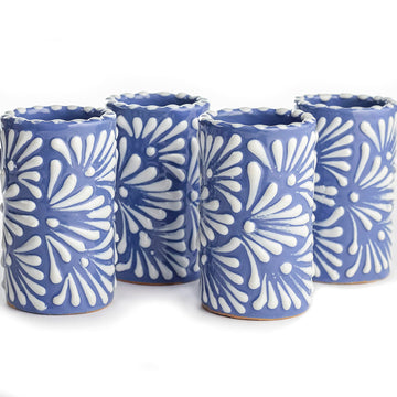Talavera Shot Glasses, White Brushstroke Blue, Set of 4