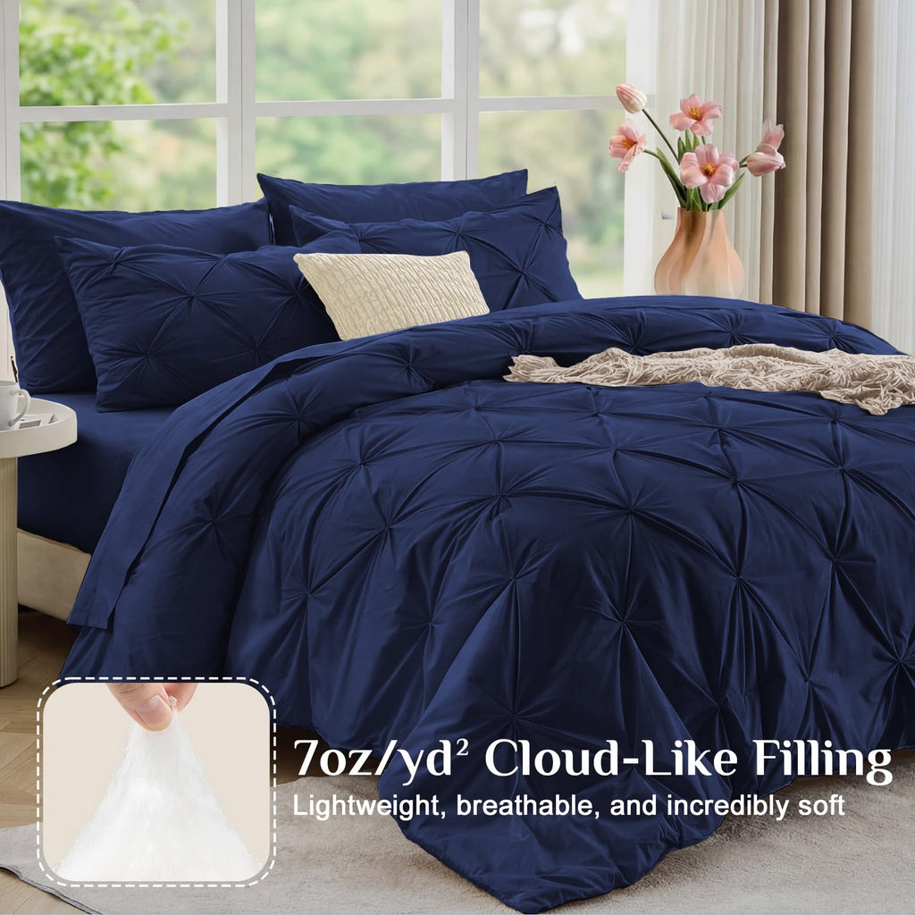 Comforter Set 7 Pieces - Bed in a Bag for All Season, Pintuck Bedding Comforter Sets with