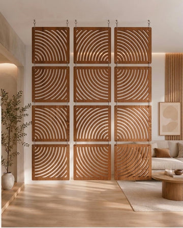 Teak Tone Hanging Room Divider, Overall Size 35 x 47 in, 0.16 in