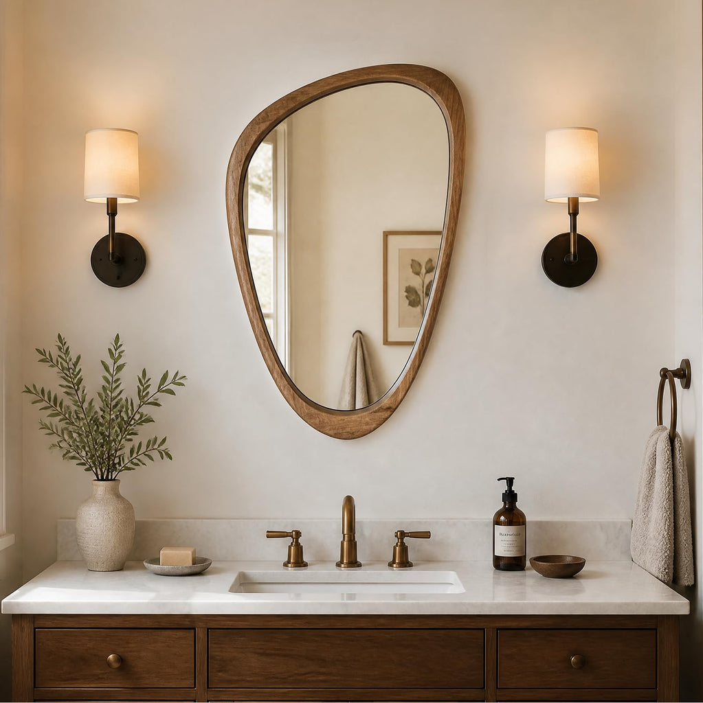 Asymmetrical Irregular Solid Wood Framed Wall Mirror, 20"x30"
