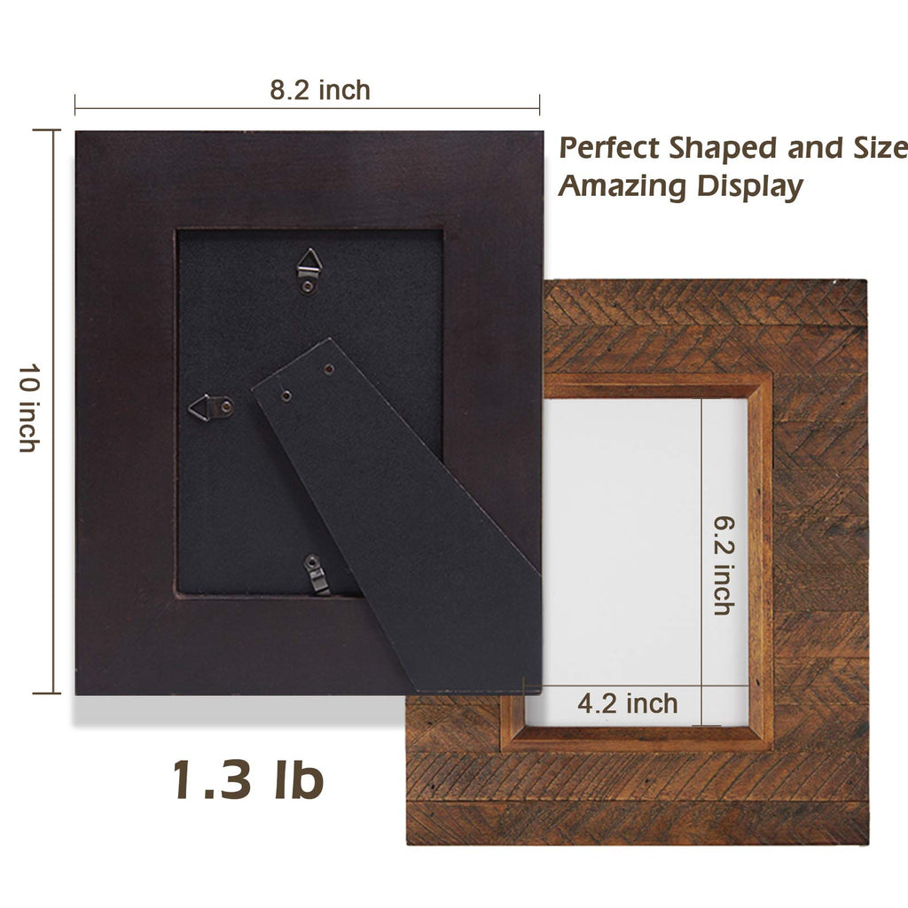 Wooden 5x7 inch Picture Frame, Wood Plank Design with Rustic Brown Finish, Wall Mounting or Tabletop Display