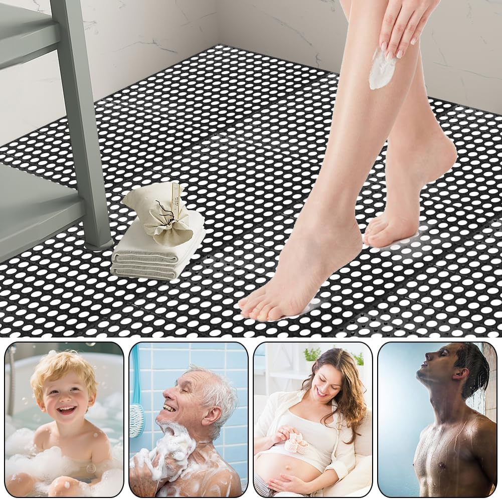 24 Pack Garage Floor Tiles, 12x12 Inch Interlocking Drainage Tiles Non-Slip Deck Tile with Holes for Bathroom, Pool