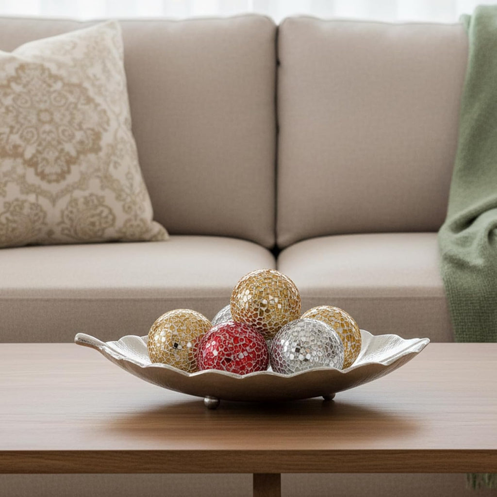 Decorative Balls for Bowls, 2.4 Inch Mosaic Sphere Balls Decorative, Mosaic Glass Orbs Centerpiece Balls - Set of 6