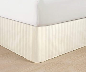 Wrinkle Free - Egyptian Quality Stripe Bed Skirt - Pleated Tailored 14" Drop and Colors, California King, Ivory