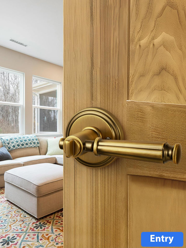 Door Handle Antique Brass Keyed Entry Door Lever, 1 Pack