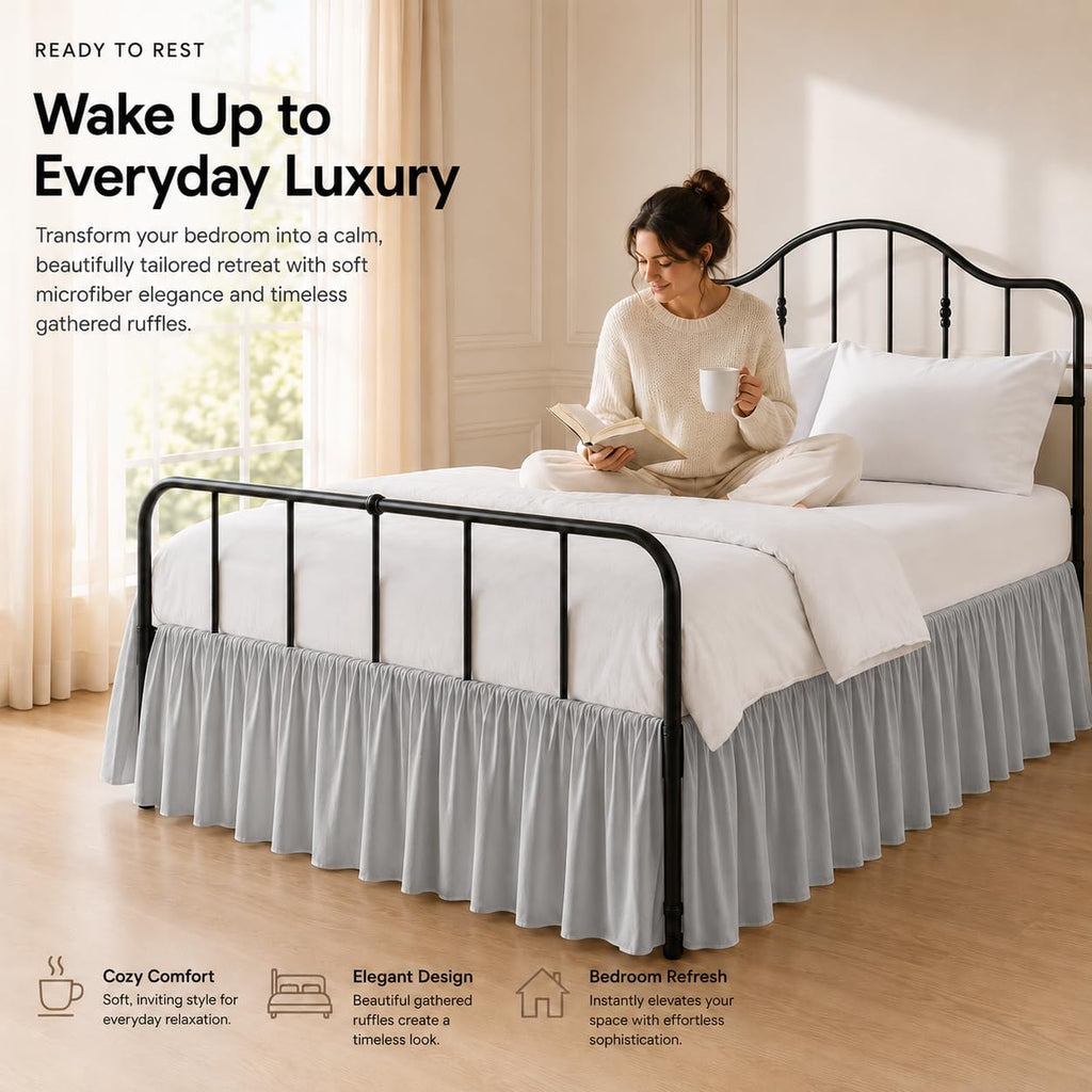 Ruffled Bed Skirt with Split Corners Three Side Coverage-Full Size Dust Ruffles Bed Skirts 14 Inch Drop Expertise