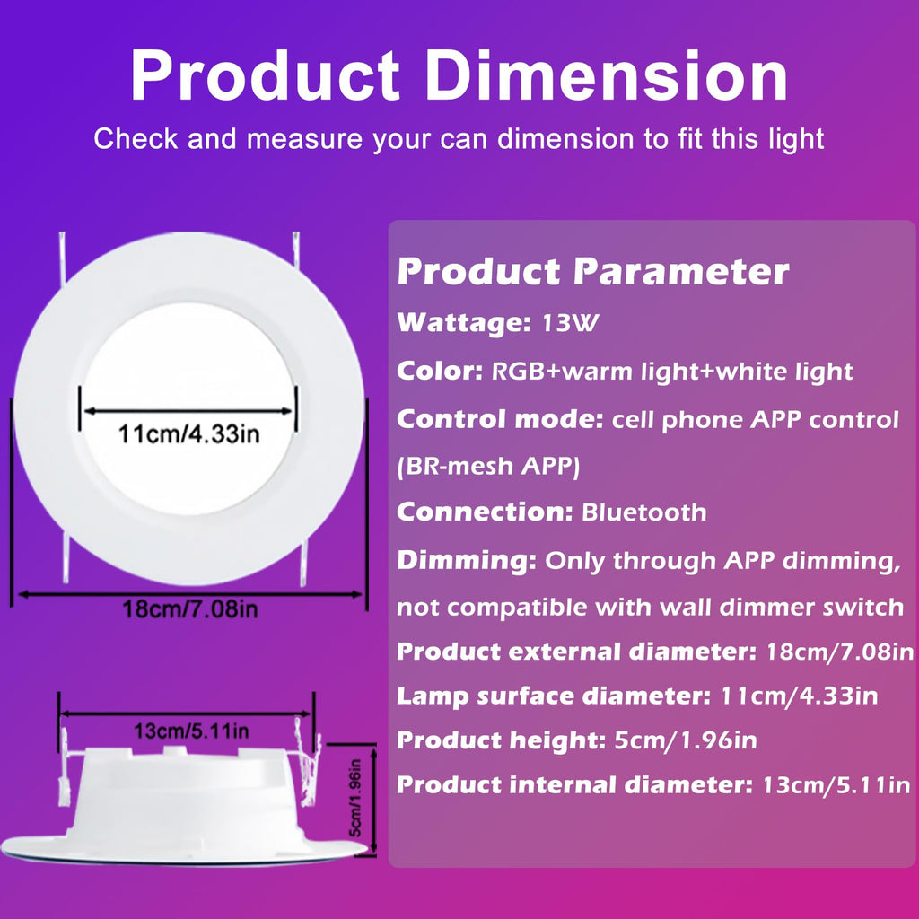 5/6 inch 13W Recessed Lighting Color Changing Can Light White/1Pack