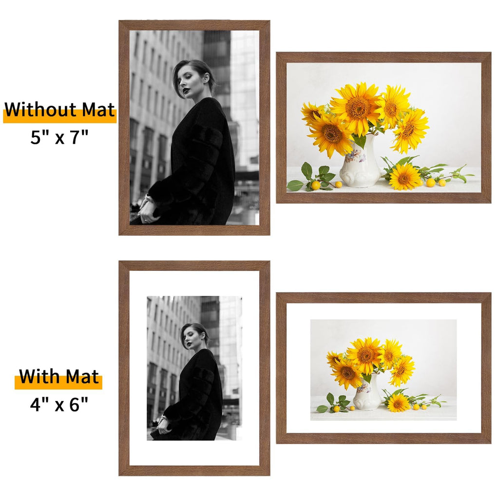 5x7 Solid Oak Wood Picture Frames, Walnut, 3 Pack