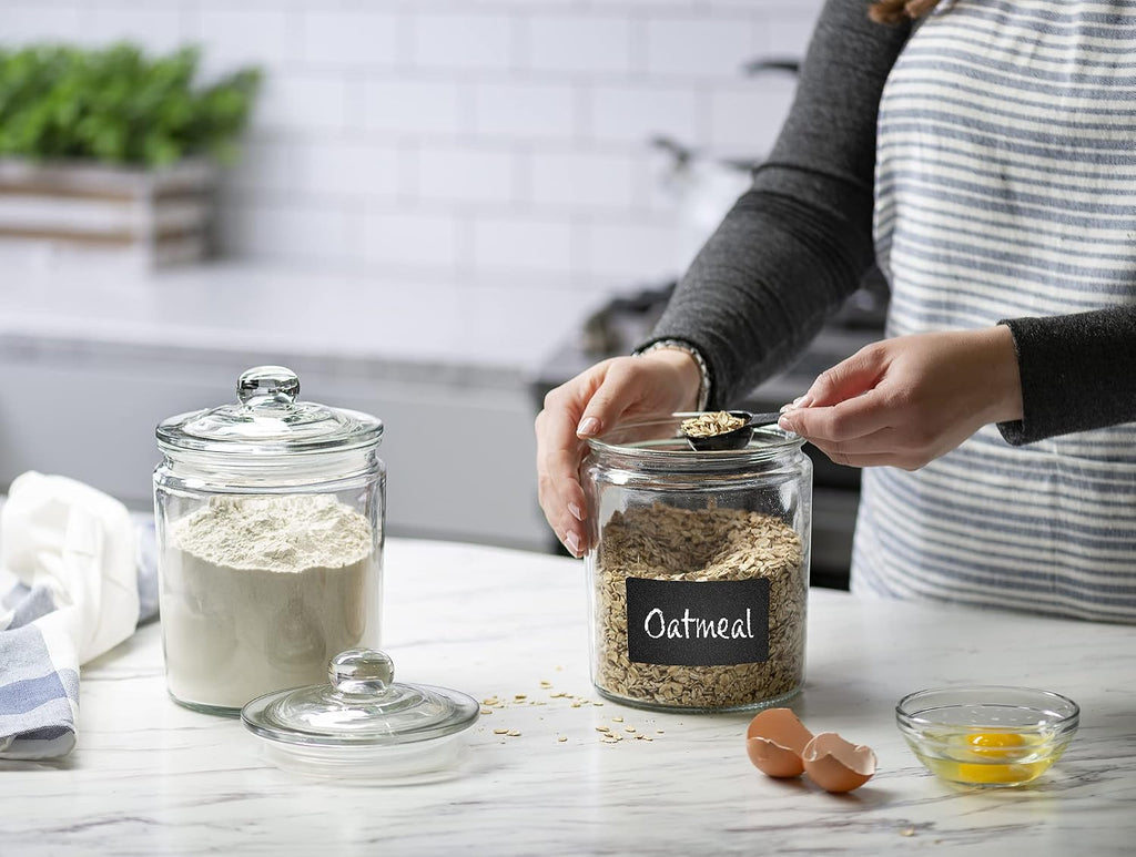 Gallon Glass Cookie Jars + Labels & Marker Canister Sets Counter with Airtight Lids, Sugar Packet - Set of 2