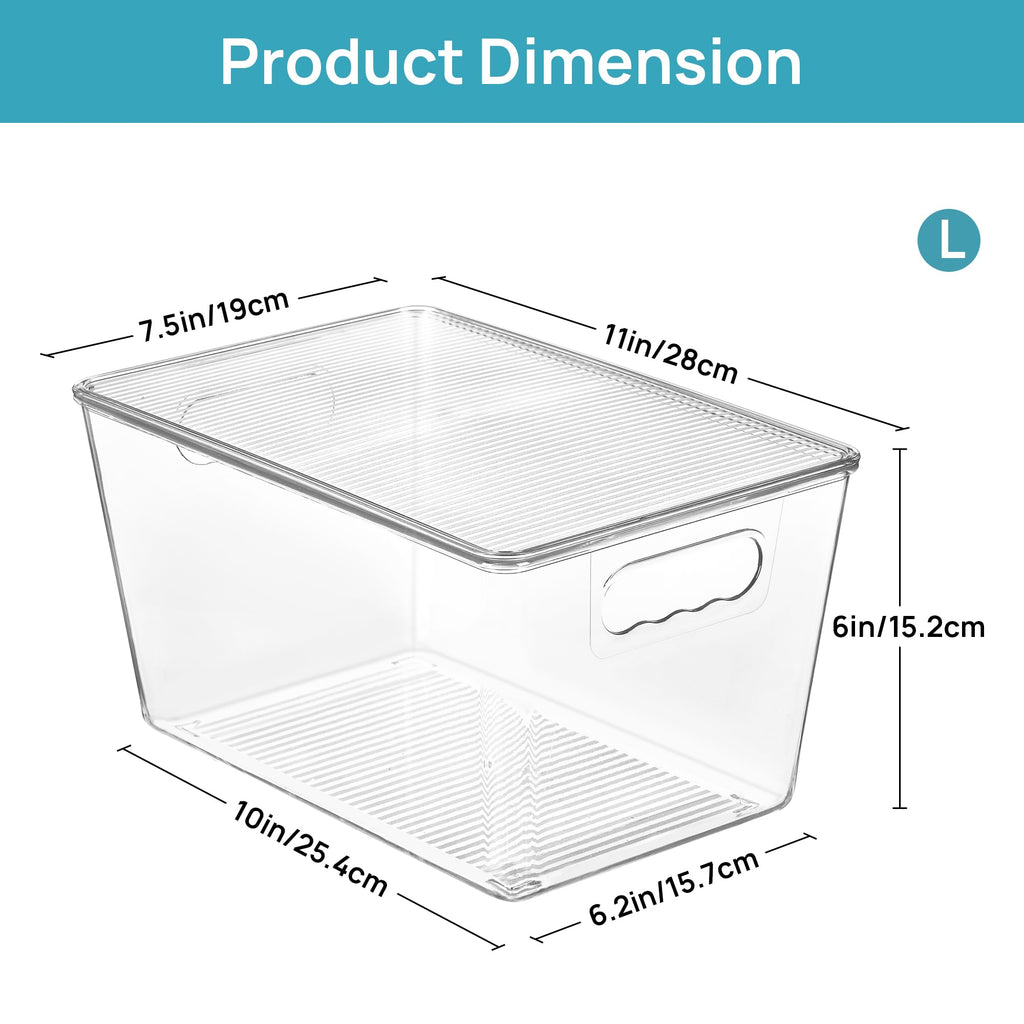12 Pack Clear Stackable Storage Bins with Lids and Handles, Large