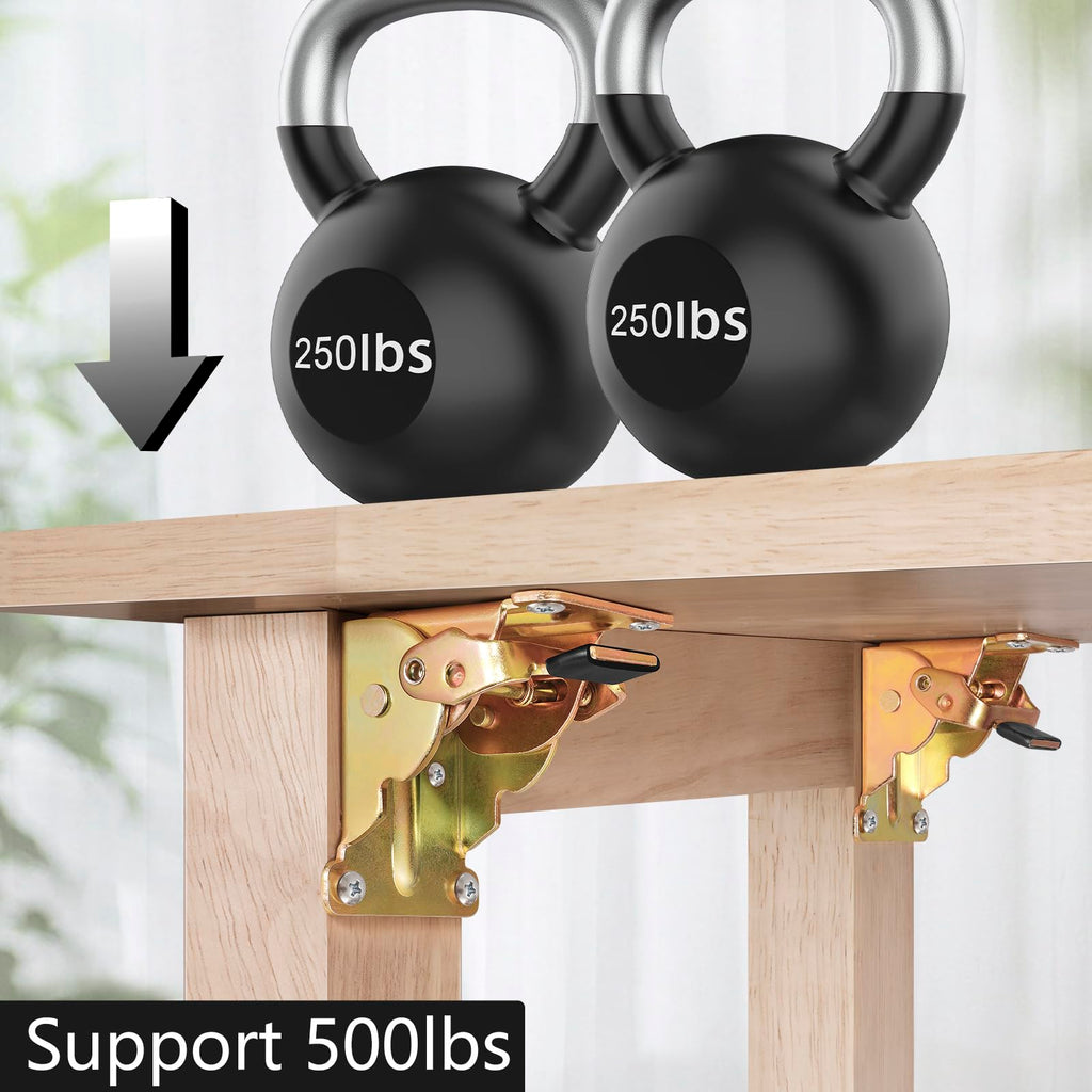 4 Pack Folding Brackets, Self-Lock Hinge with Screws for Folding Table Legs, Lock Extension Support Bracket Bed Legs