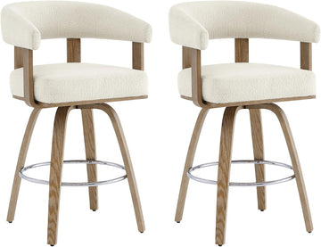 Swivel Counter Height Barstools Set of 2, FSC Certified Polyester Upholstered Bar Stools with Back and Armrest