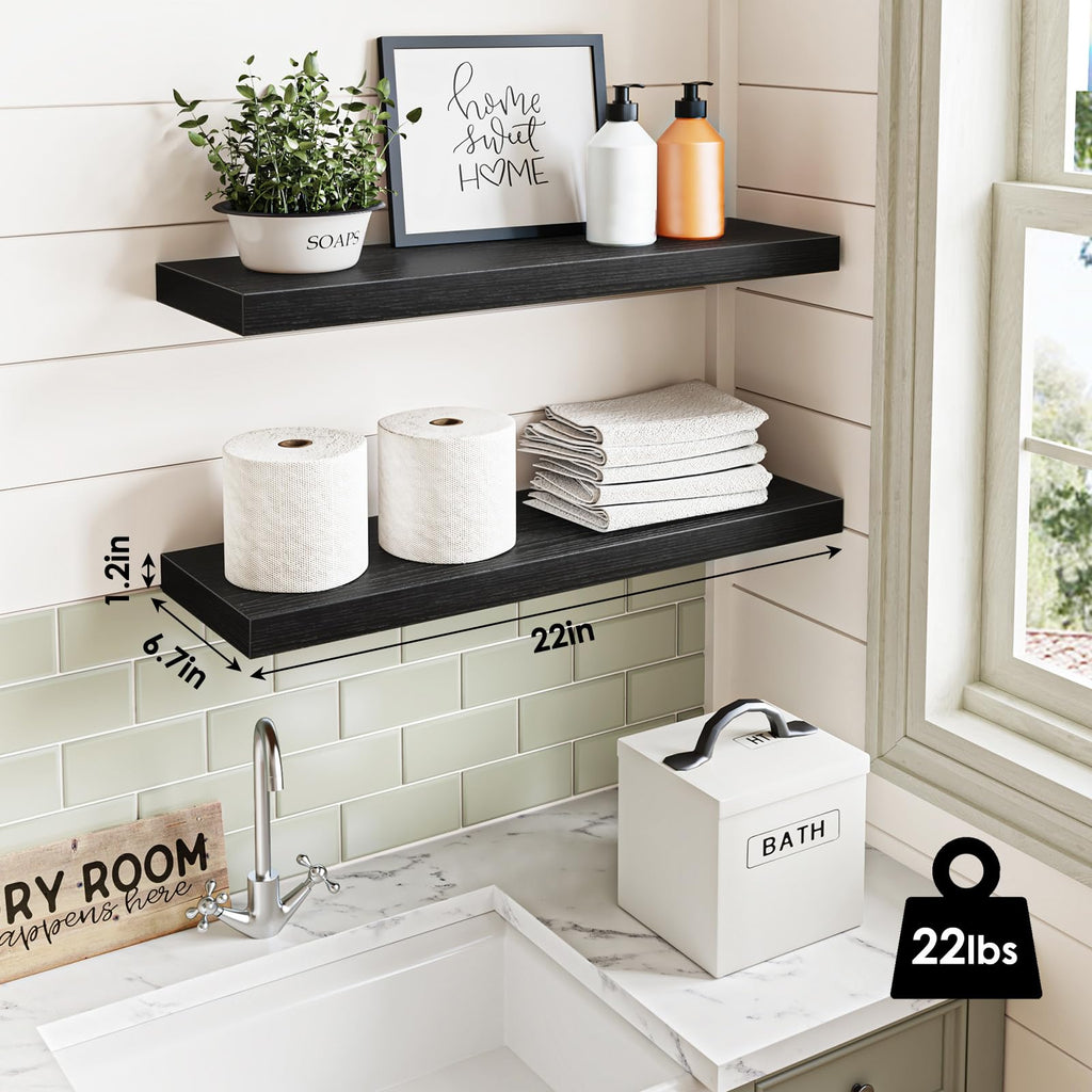 Floating Wall Shelves for Decor (Black, Set of 2, 22Inch)
