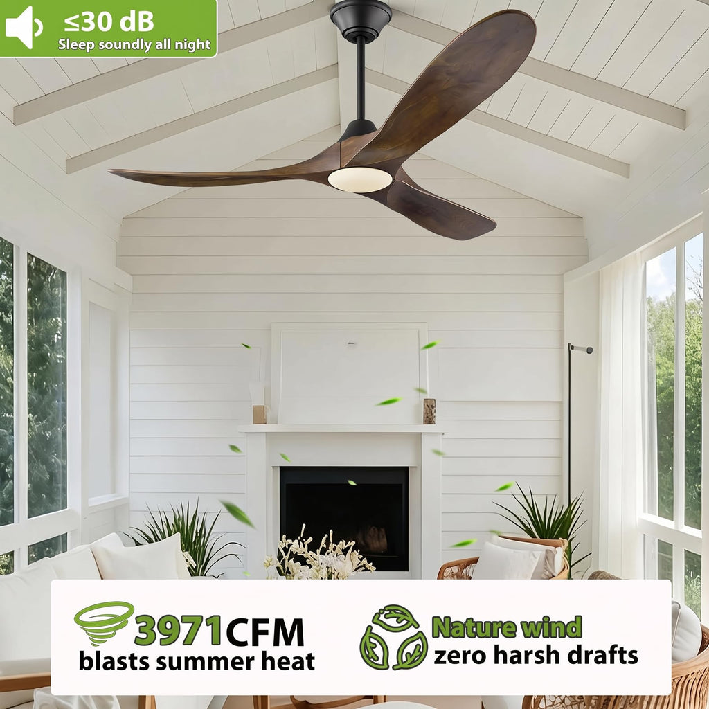 36 Inch Smart Small Ceiling Fan with Lights, 3 Solid Wood Propeller Blades