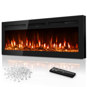50" Ultra-Thin Electric Fireplace Heater, Recessed Wall Mounted