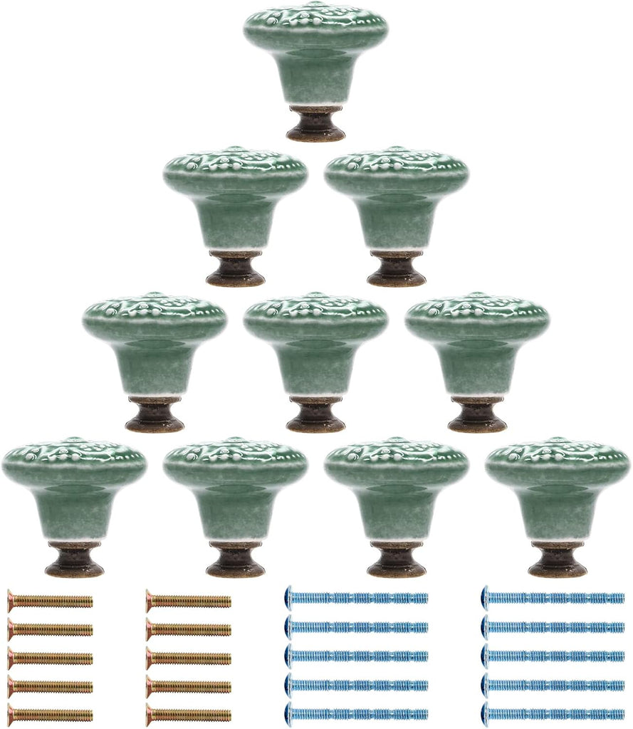Green Ceramic knobs, Kitchen Cabinet Knobs, Retro Dresser Knobs, Drawer Knobs, Furniture Decorative Knobs and Pulls for