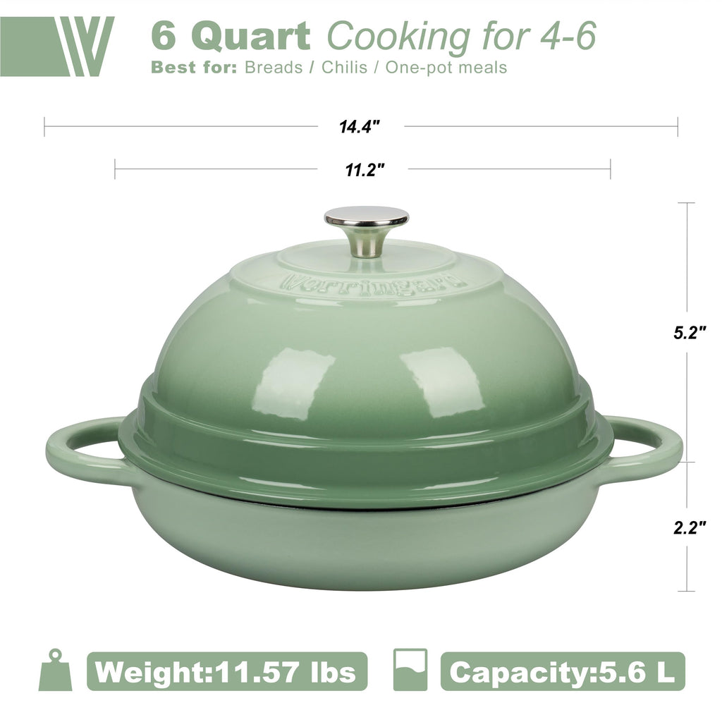 Cast Iron Enameled Dutch Oven Pot with Lid for Bread Baking, Bread Oven, 6 Quart, Green