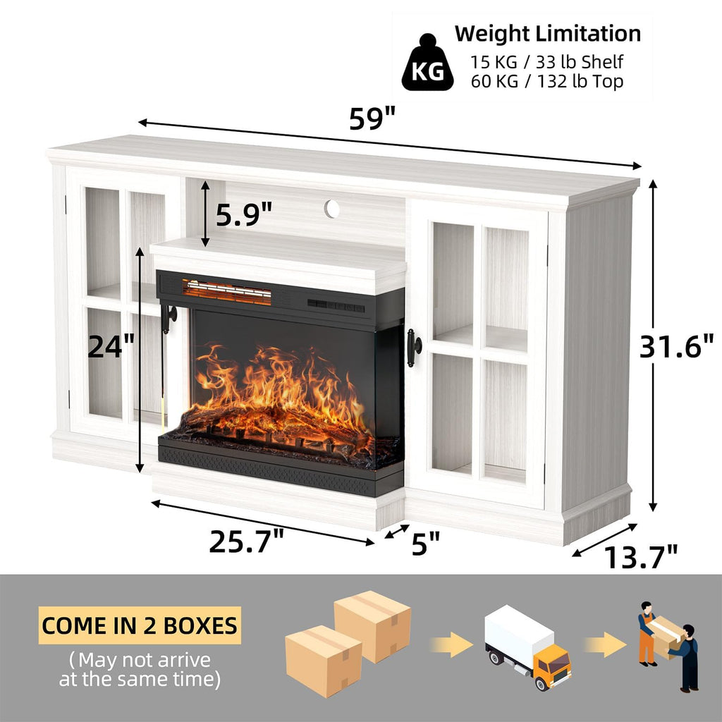 Glass for TVs up to 65", White Wash