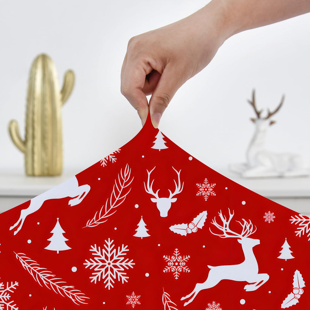 Oval Christmas Fitted Tablecloth Washable Red Holiday Spandex Outdoor Table Cloth for Winter New Years Party with